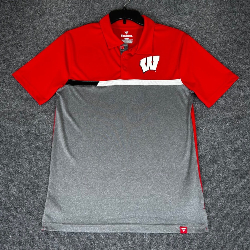 Wisconsin Badgers Polo Shirt Men's Medium Red Grey Short Sleeve College Football